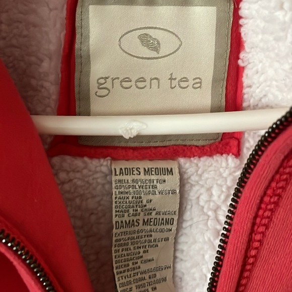 Green tea teddy lined zip up hoodie - Picture 2 of 5